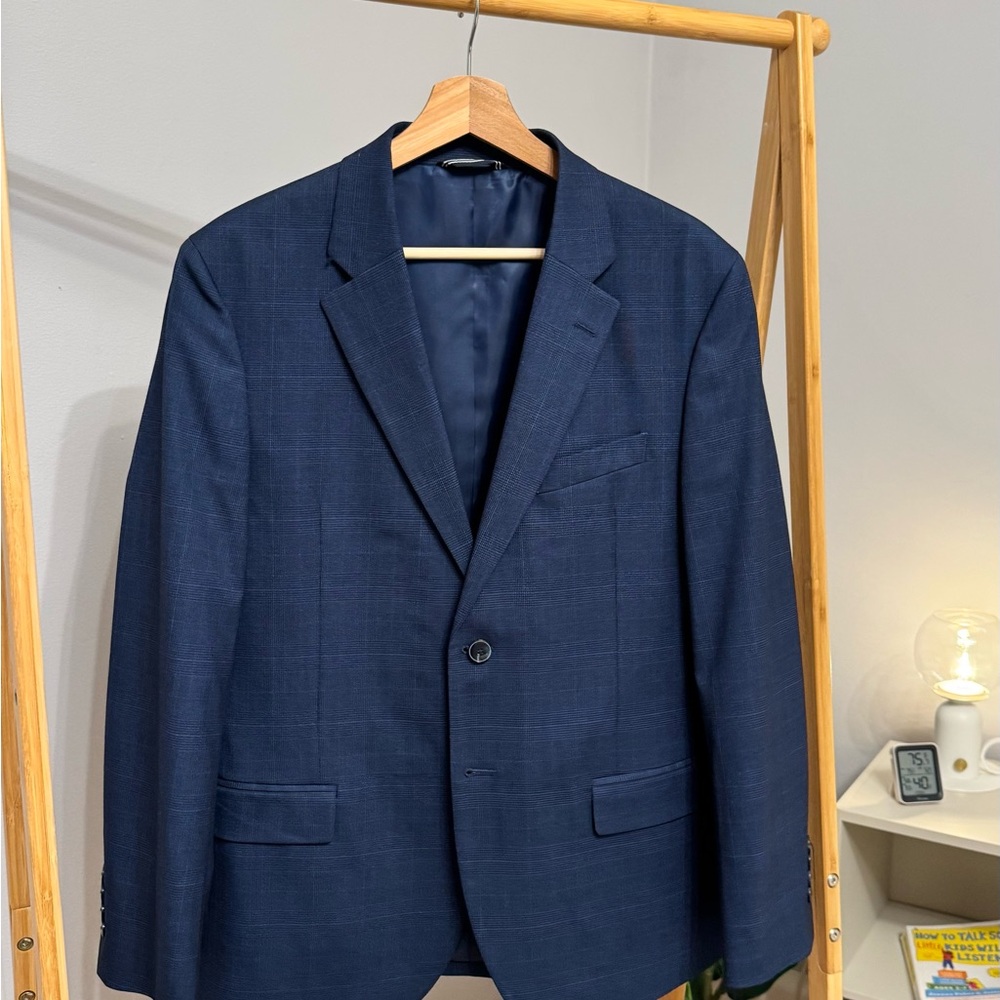 Nautica Dark Blue Two-Button Windowpane Blazer